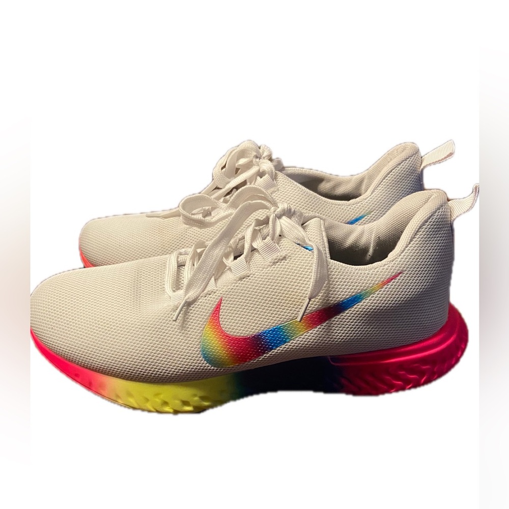 EUC White Rainbow Athletic Sneakers with Colorful Soles